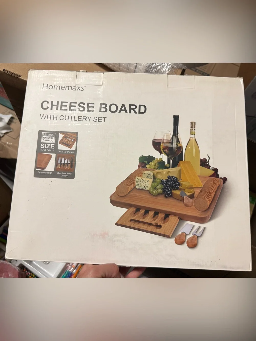 Bamboo Cheese Board with Cutlery Set - Natural